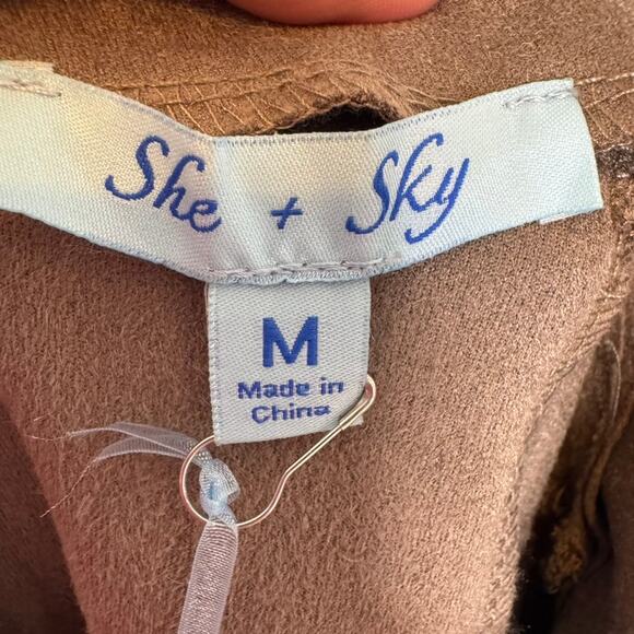 She + Sky Faux Suede Skater Mini Skirt Taupe Brown Size M Pockets Soft Chic Boho - Picture 6 of 9